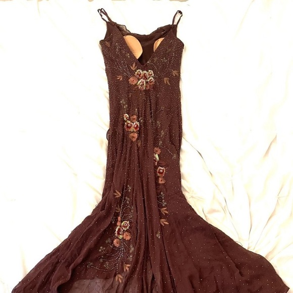 Vintage 90’s 100% Silk Dress Beaded Dress Backless Cowl Silk Slip Dress Floral - Picture 13 of 16